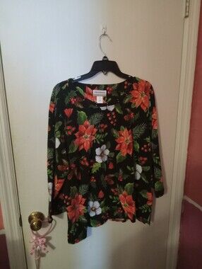 Women's Plus Size 2X Alfred Dunner Christmas Floral Pointsettia Tunic Top